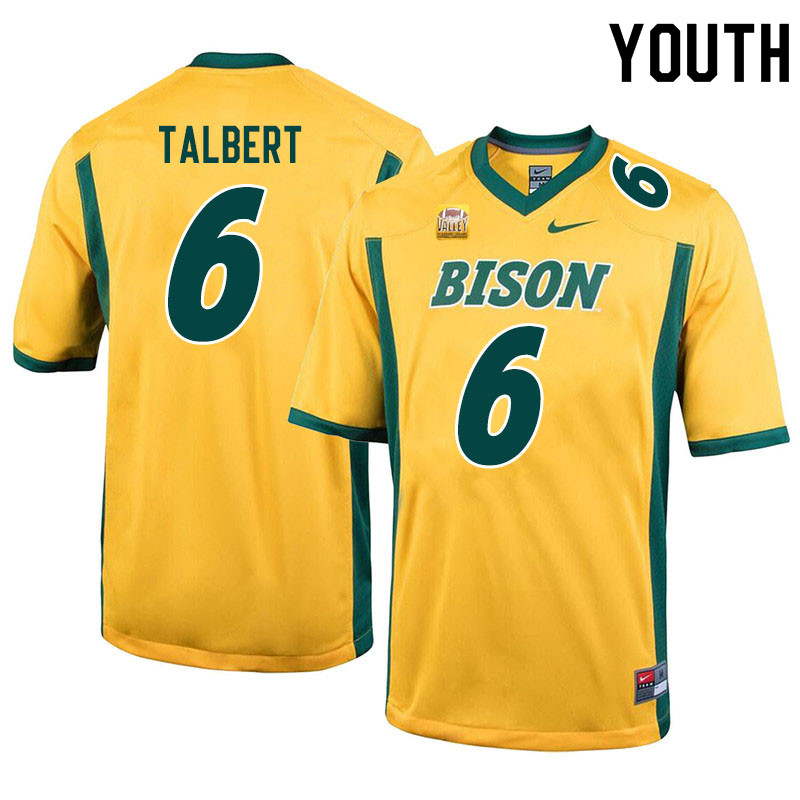 Youth #6 Destin Talbert North Dakota State Bison College Football Jerseys Sale-Yellow - Click Image to Close